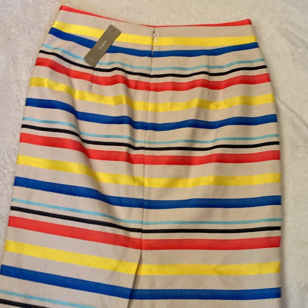 J Crew colorful blue yellow deep pink beige stripes pencil skirt NWT Sz 8P